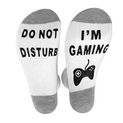 Socken für Herren und Damen Lustiges Geschenk Neuheit Baumwolle socken Gamer Socken mit Do not disturb, I am gaming, Geschenk für Weihnachten (A-Weiß, 39-46) von FGFD&OU