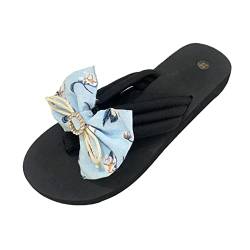 FGUUTYM Hausschuhe für Damen Damen Sommer Flip Flops Open Toe Bow Dekoration Sandalen Freizeitschuhe Pflege Schuhe Damen (Sky Blue, 40) von FGUUTYM