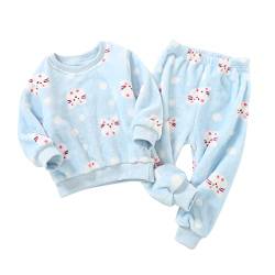 FGUUTYM Kleinkind Jungen Mädchen Winter Langarm Cartoon Prints Fleece Pyjamas Nachtwäsche Tops Hosen 2 STÜCKE Outfits Kleidung Set Baby Kleidung 6 Monate (Light Blue, 4-5 Years) von FGUUTYM