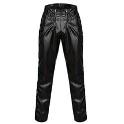 FGUUTYM Lederhose Herren Lange Jogginghose Motorradhose Männer Cargohose Slim Fit Outdoorhose Leder Optik Warm Soft Funky Athletic mit Gürtel Button-down mit Taschen Schwarz S-5XL von FGUUTYM