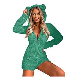 FGUUTYM Onesie Damen Bär Fleece Jumpsuit Kurze Süße Einteiler Overall Warme Tier Pyjama Plüsch Schlafanzug Flauschig Weich Hausanzug Schlafoverall Mit Kapuze Reißverschluss Homewear Sportanzug Set von FGUUTYM