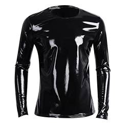 Herren T-Shirt Lackleder Shirt Hemd,Herren Leder-Optik Jacke Lackleder Oberteil Slim Fit Hemd Lackleder erotische Jacke sexy Leder Kleidung Wetlook Männer Langarm Unterhemd T-Shirt von FGUUTYM