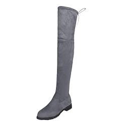 Overknees Stiefel Damen Flach - Wildleder Lange Stiefel Mit Blockabsat Schwarz Langschaftstiefel Warme Kniehohe Stiefel Mit Reißverschluss Stretch Schnürstiefel Winterstiefel Herbst Winter Boots Gr.40 von FGUUTYM