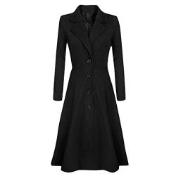 Trenchcoat Damen Winter Wintercoat Revers Zweireihiger Mantel Knielang Trenchcoat Winter Lang A-Linie Jacke Outwear Wollmantel Knielang Wintermantel Einfarbig Tweed Mantel Ausgestellter Mantel Kleider von FGUUTYM