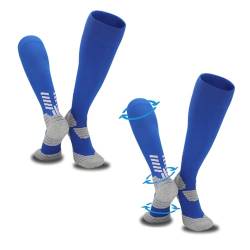 FIBOGOUP 2 Paare Fußball Socken für Kinder,Universalgröße 32-38,Flexibel Sportsocken,Knöchel- und Fußgewölbestütze,Schweißableitend-Atmungsaktiv (Blau) von FIBOGOUP