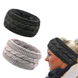 2 Stück Winter-Stirnbänder für Damen, Gestricktes Stirnband für Damen, Winter-Zopfmuster-Stirnbänder, Thermo-Strick-Stirnbänder, Elastisches Häkel-Thermo-Stirnband, für Damen Sport(2 Farben) von FIBOUND