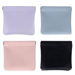 4 Stück Mini Make-up Tasche, Make-up Aufbewahrungstasche, Kein Reißverschluss, Selbstschließende, Kleines Kosmetikbeutel, Tragbare, Squeeze Top Make-up Tasche, PU Leder Kosmetiktasche, for Women von FIBOUND