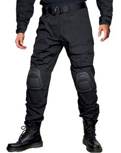 FICUHGOC Männer Taktische Hosen, Ripstop Cargo Arbeitshose, Outdoor Camouflage Hose mit Kniepolster（Schwarz，32） von FICUHGOC