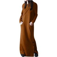 FIDDY Blusenkleid Damen Langarm Herbstkleid Kleid Casual Maxikleid mit Taschen Lockeres von FIDDY