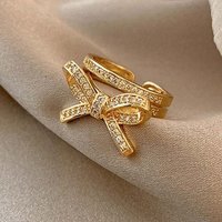 FIDDY Fingerring Design-Ring in Gold mit offener Zirkonia, Vintage-Endring (1-tlg), Strassschleife, Damen, Hochzeit, bezauberndes Geschenk von FIDDY