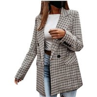 FIDDY Wintermantel Damen Mode Karierter Anzug Langarm-Blazer mit Umlegekragen Zweireihige von FIDDY