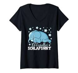 Damen Offizielles Schlafshirt Elefant Schlaf Pyjama Damen T-Shirt mit V-Ausschnitt von FIDORATIS Lustige Schlafanzug Nachtshirts Damen