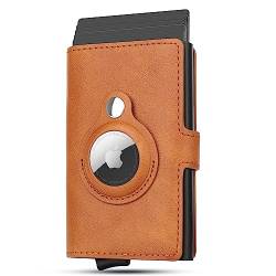 FIDWALL AirTag Wallet Kreditkartenetui für Herren, Kartenetui aus Leder, RFID-blockierendes Pop-Up-Bankkartenetui aus Metall.(Braun) von FIDWALL