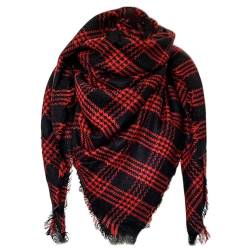 FIFTHAVE Schal Damen Rot Scarf Women Winterschal, Schal Kariert übergroßer Quadratisch Deckenschal Warmer Oversized Fransen Cape Poncho Herbstschal von FIFTHAVE