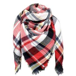 FIFTHAVE Schal Damen Scarf Winterschal Weich Deckenschal Tuch Spleißen Karo Schal Herbst Strickschal Women Warmer Poncho Halstücher Rot 02 von FIFTHAVE