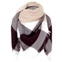 FIFTHAVE Schal Damen Scarf Women Tuch Schal Winterschal Karo Herbst Strickschal Weich Warmer Deckenschal Poncho Cape Herbstschal Dreieckstuch Dunkelbraun von FIFTHAVE