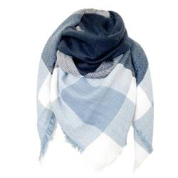 FIFTHAVE Schal Damen Scarf Women Tuch Schal Winterschal Karo Herbst Strickschal Weich Warmer Deckenschal Poncho Cape Herbstschal Dreieckstuch Hellblau von FIFTHAVE