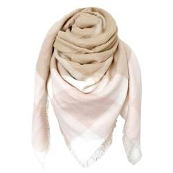 FIFTHAVE Schal Damen Scarf Women Tuch Schal Winterschal Karo Herbst Strickschal Weich Warmer Deckenschal Poncho Cape Herbstschal Dreieckstuch Hellrosa von FIFTHAVE