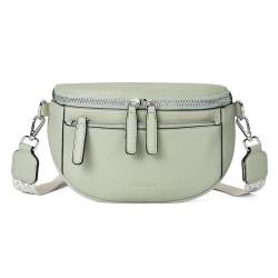 FIGESTIN Bauchtasche Damen, PU Leder Crossbody Bag Damen Breiter Gurt, Umhängetasche Damen Klein Verstellbarer Riemen Hellgrün von FIGESTIN