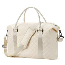 FIGESTIN Duffle Bag Weekender Bag für Frauen Reisetasche Tragetasche Leichte Tragetasche Übernachtung Tasche für Frauen Mädchen, Gitter-Beige, 18.5"*12.99"*6.49", Seesack von FIGESTIN