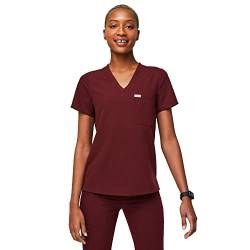 FIGS Catarina One Pocket Scrub Top für Frauen - Slim Fit Super Soft Stretch Anti-Falten Medical Scrub Top - Rot - Klein von FIGS