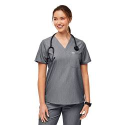 FIGS Catarina Scrub Tops für Frauen — Klassische Passform, 1 Tasche, Vier-Wege-Stretch, Anti-Falten Damen Medizinisches Scrub Top, Grau (Graphite//Nature's Delight), Mittel von FIGS