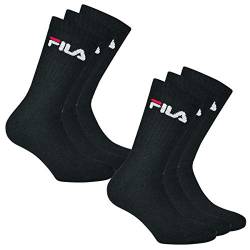 FILA 6 Paar Socken, Frottee Tennissocken mit Logobund, Unisex (2 x 3er Pack) (Schwarz, 35-38 (3-5 UK)) von FILA