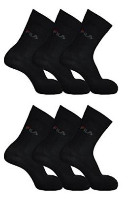 FILA 6er Pack Unisex Socken, Sport Strümpfe Damen oder Herren mit Frotteesohle (6 Paar) (43-46 - 6 Paar, Schwarz (200)) von FILA