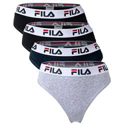 FILA Damen String - 4er Pack Slips, Logobund, Cotton Stretch (XS, Schwarz/Grau/Marine) von FILA