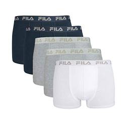 FILA Herren Boxershort 5er Vorteilspack, Pants mit Logobund, Einfarbig (Blau/Grau/Weiß, L) von FILA