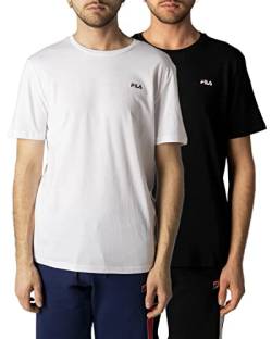 FILA Herren Brod Double Pack T-Shirt, Bright White-Black Beauty, L von FILA