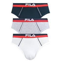 FILA Herren Slip, 3er Pack - Briefs, Logobund, Urban, Cotton Stretch, einfarbig Marine/Grau/Weiß XL von FILA