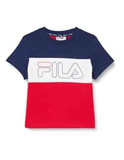 FILA Unisex Kinder SONTAM Blocked Logo T-Shirt, Medieval Blue-True Red-Bright White, 110/116 von FILA