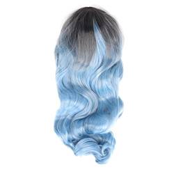 Blaue Perücke mit Farbverlauf, Mittelteil, Lange, Gewellte, Lockige Perücke, Hitzebeständige Synthetische Perücke mit Verstellbarem Design für Wunderschön Gestyltes Haar und Ein von FILFEEL