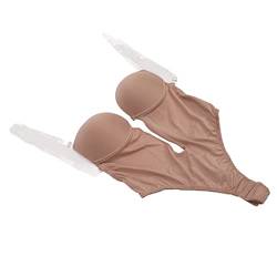 Damen-Einteiler-Dessous, Rückenfreier Push-Up-Body mit Durchsichtigen Trägern, Dehnbare, Atmungsaktive Einteiler-Unterwäsche für Kleid mit Niedrigem Rücken, XL (Dunkelbraun) von FILFEEL