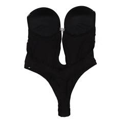 Damen-Einteiler-Dessous, Rückenfreier Push-Up-Damen-Bodysuit mit Durchsichtigen Trägern, Dehnbare, Atmungsaktive Einteiler-Unterwäsche für Kleid mit Niedrigem Rücken, M (Schwarz) von FILFEEL