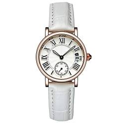 FILFEEL Uhren für Frauen, Dame Analog Round Quartz Lederband Date Watch Klassische Armbanduhr(White Strap) von FILFEEL
