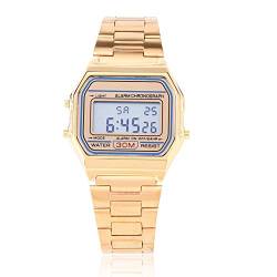 FILFEEL Uhren für Männer, Digital-LED-Rücklicht-elektronische Edelstahl-Bügel-Uhr-Rechteck-Armbanduhr(Gold) von FILFEEL