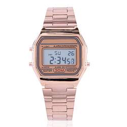 Uhren für Männer, Digital-LED-Rücklicht-elektronische Edelstahl-Bügel-Uhr-Rechteck-Armbanduhr(Rose_Gold) von FILFEEL