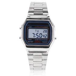 Uhren für Männer, Digital-LED-Rücklicht-elektronische Edelstahl-Bügel-Uhr-Rechteck-Armbanduhr(Silver) von FILFEEL