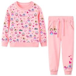 FILOWA Jogginganzug Mädchen Kinder Tracksuit Set Baumwolle Trainingsanzug Warm Sportanzug, Cartoon Langarm Pullover Sweatshirt und Jogginghose Activewear für Kleinkinder Gr.104-110, Rosa von FILOWA