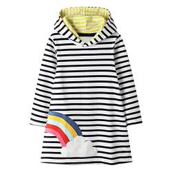 FILOWA Mädchen Kapuzenkleid Kinder Kapuzenpullover Kleid Regenbogen Langarm Baumwolle Schwarz Weiß Streifen Tops Pullover Hoodie Sweatshirt Kleider Frühling Herbst 4-5 Jahre，5T von FILOWA