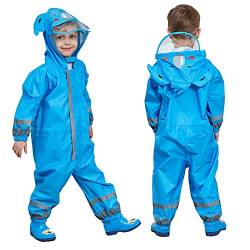 FILOWA Matschanzug Kinder Atmungsaktiv Regenoverall Einteilig Regenkleidung Wasserdicht Regenanzug Leicht Regenmantel mit Reflektor Regen Overalls Wandern Outdoor Unisex Jungen Mädchen 3-5 Jahre,Blau von FILOWA