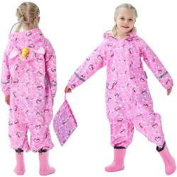 FILOWA Regenmantel Kinder Mädchen Atmungsaktiv Matschanzug Wasserdicht Regenanzug mit Kapuze Leicht Regenoverall Outdoor Regenkleidung Einteilig Overalls Regen für Schule Wandern 7-9 Jahre von FILOWA