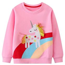 FILOWA Sweatshirt Kinder Mädchen Regenbogen Einhorn Sweatshirt Pullover Sport Rosa Langarm Warm Baumwolle Top Sweatshirt 4-5 Jahre,Gr.104-110 von FILOWA