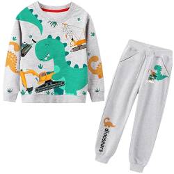 FILOWA Trainingsanzug Jungen Sportanzug Kinder Jogginganzug Baumwolle Dinosaurier Kran Bagger Grau Pullover Sweatshirts und Hosen Outfit Sportbekleidung Herbst Winter Alter 2-3 Jahre,3T von FILOWA