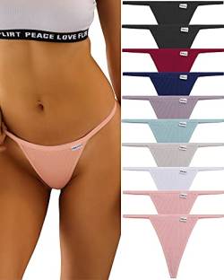 FINETOO 10 Stück G-String Tangas für Frauen Baumwolle Höschen Stretch T-back Tangas Low Rise Hipster Unterwäsche Sexy S-XL, 10er-Pack Strings, S von FINETOO