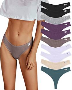 FINETOO 10er Damen Baumwoll Strings Set Tanga Unterhosen Frauen Weich Unterwäsche Niedrige Taille Slips Atmungsaktive Pants S-XL von FINETOO