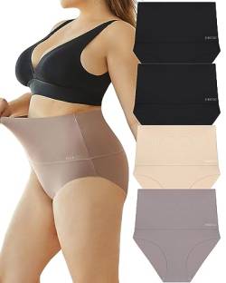 FINETOO 4er Pack Bauchweg Unterhose Damen High Waist Slip Seamless Shapewear Hohe Taille Unterwäsche Frauen Nahtlose Panties Mehrpack S-3XL von FINETOO