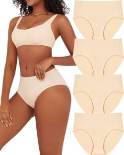 FINETOO 4er Pack Bauchweg Vollständige Abdeckung Unterhose Damen Hohe Taille Nahtlose Unterwäsche Seamless High Waist Slip Frauen Mehrpack M-3XL von FINETOO